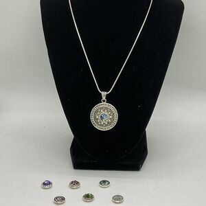 Elegant Silver Toned Pendant Necklace with Interchangeable Charms